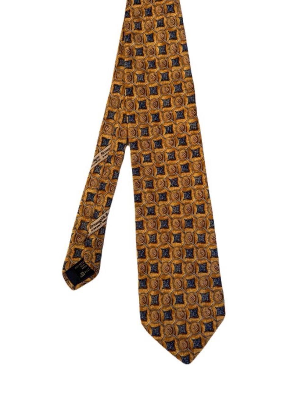 Ermenegildo Zegna Gold and Blue Geometric Silk Tie